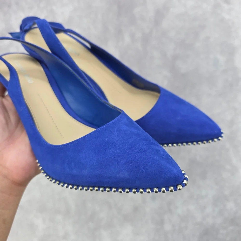 Gianni Bini Renatay Blue Suede Studded Pointed Toe Slingback Pumps Heels Sz 8.5M